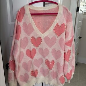 Pink Heart Patterned Sweater